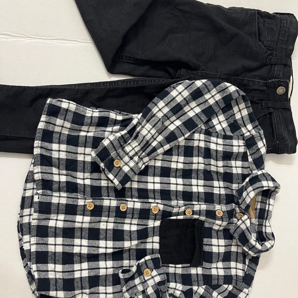 Toddler Black & White Plaid Shirt with Black Pocket - Brand Unspecified